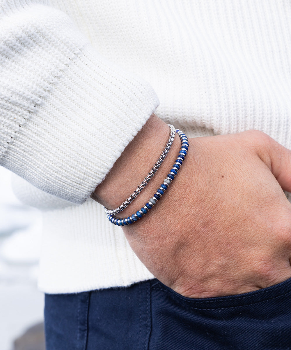 925 Sterling Silver Brontide Lapis Lazuli & Boxchain Set