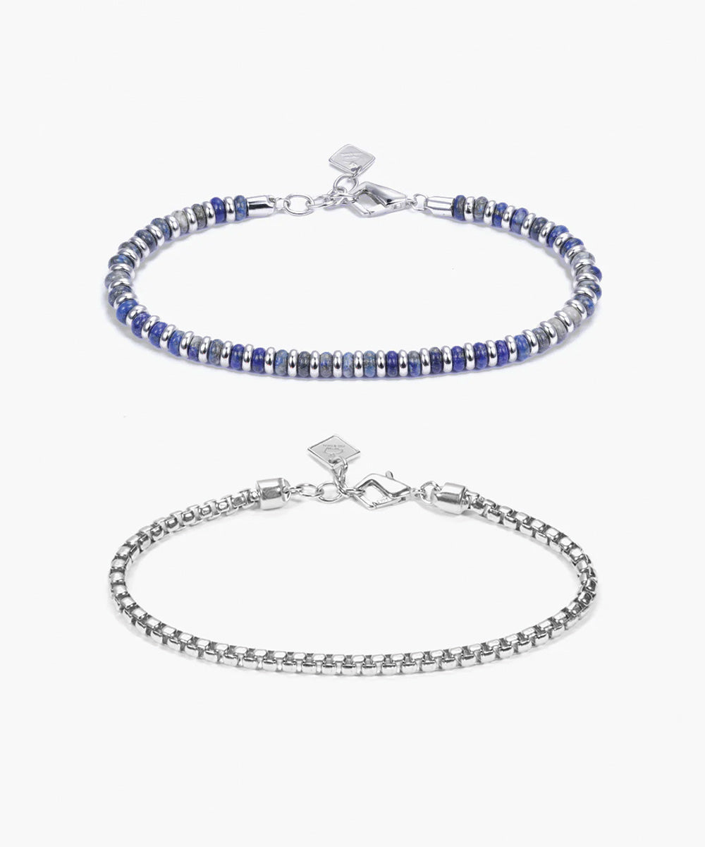 925 Sterling Silver Brontide Lapis Lazuli & Boxchain Set