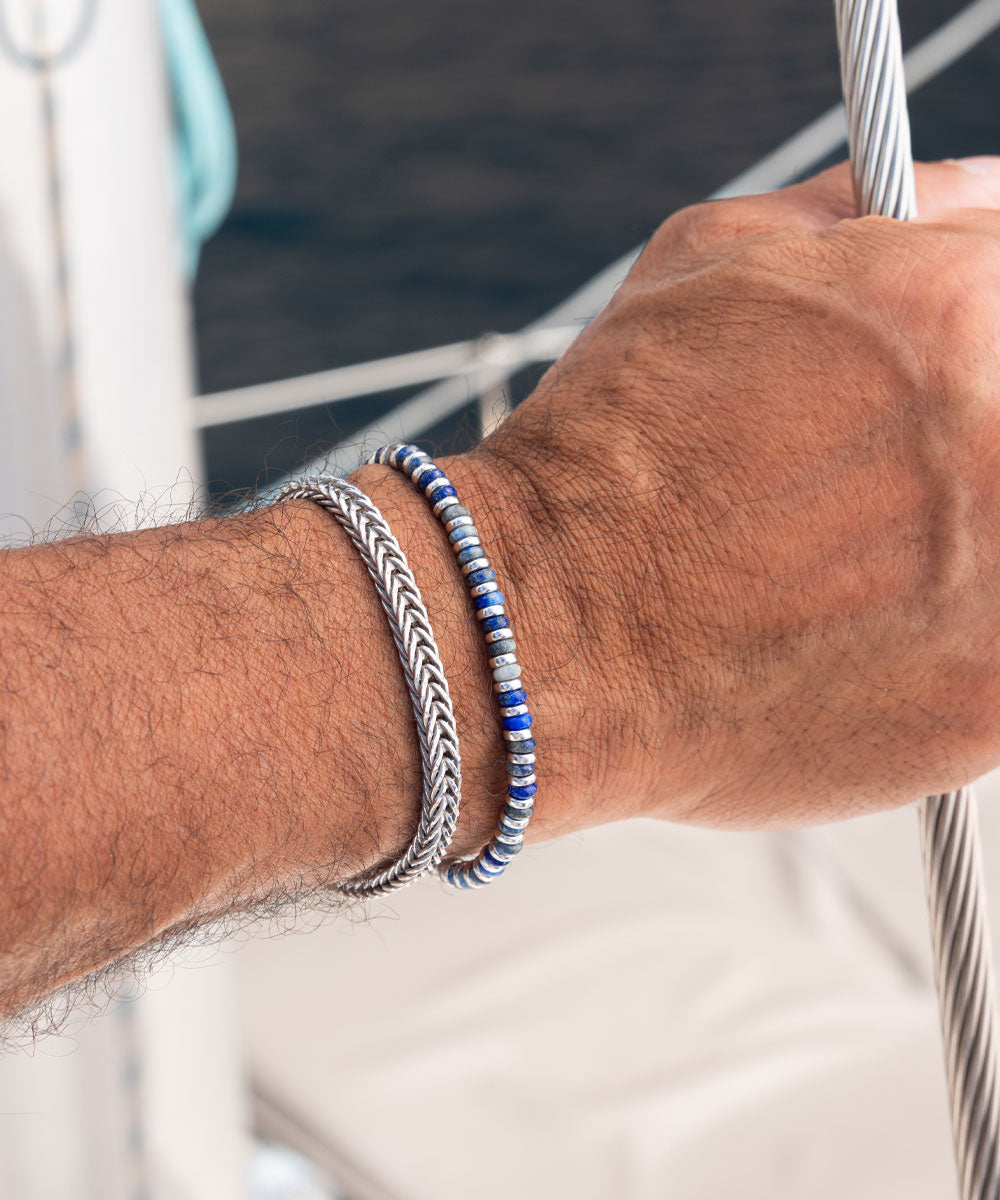 925 Sterling Silver Brontide Lapis Lazuli & Herringbone Chain Set
